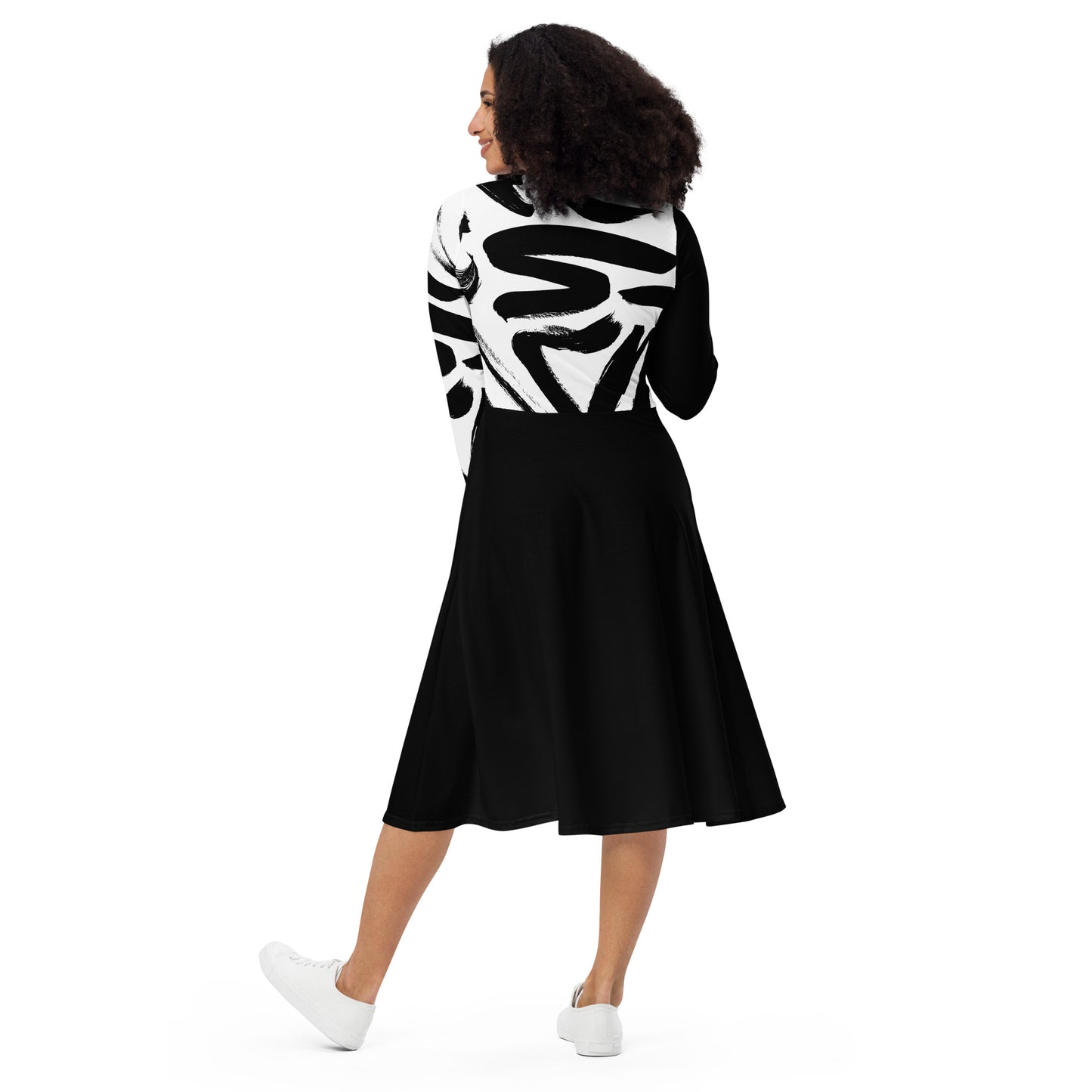 Black and White long sleeve midi dress
