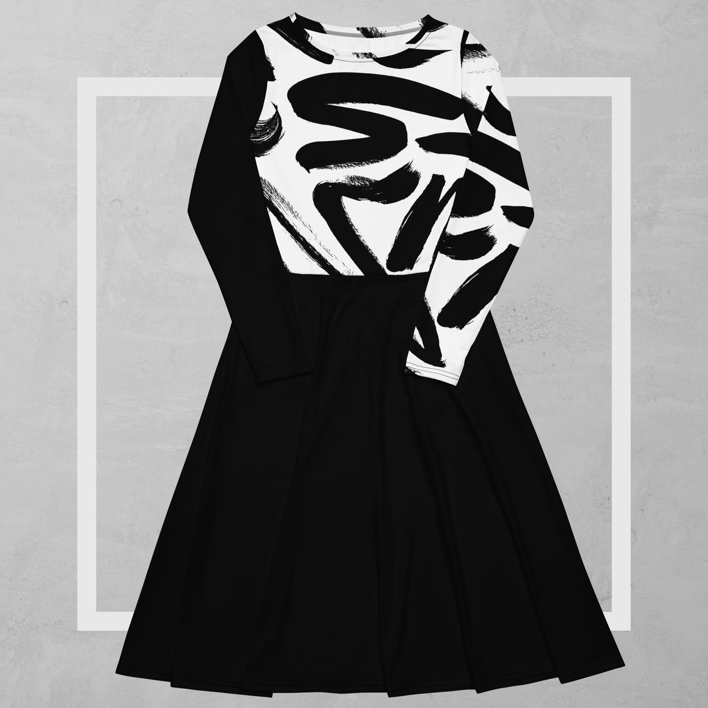 Black and White long sleeve midi dress