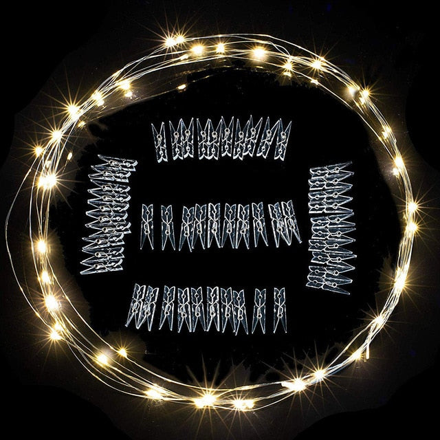 LED String Fairy Lights Warm White with Cristal Clear Clips